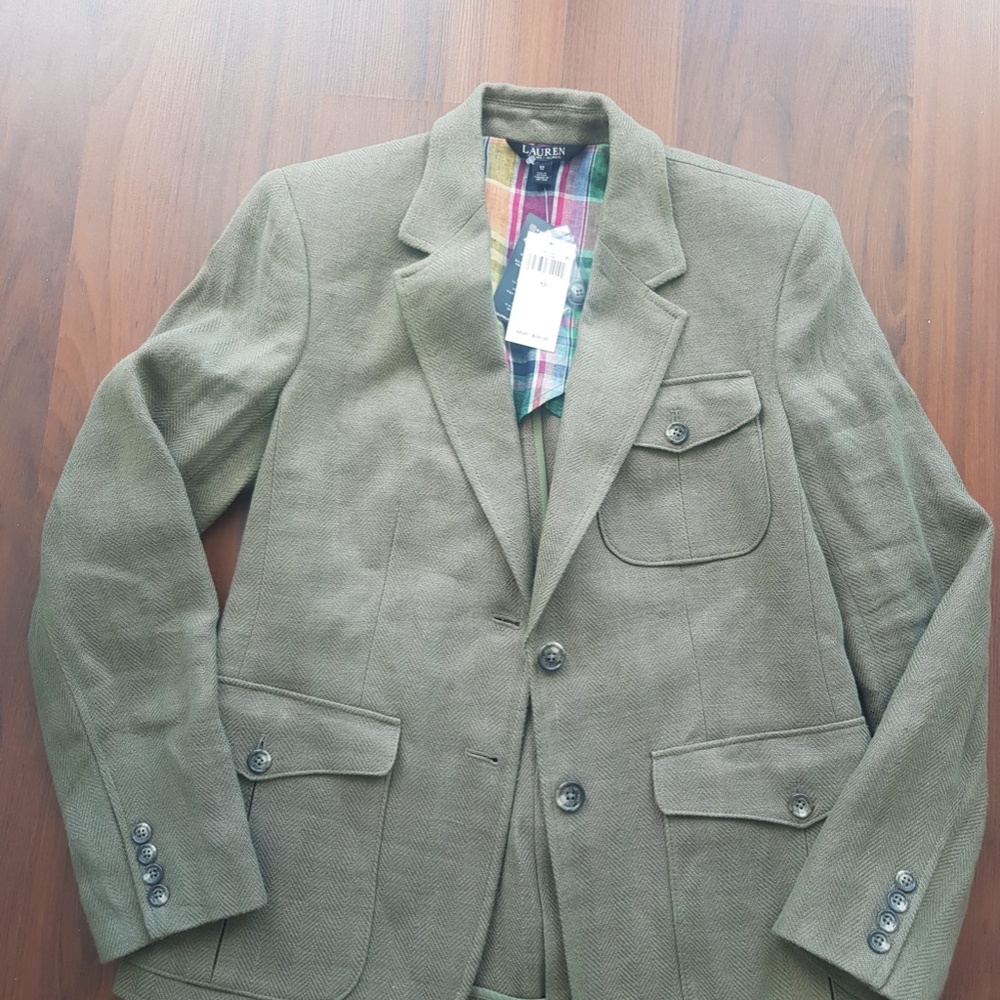 Lauren Ralph Lauren Herringbone Linen Blazer In Olive Fern Size 12 NWT $345 - Picture 9 of 12